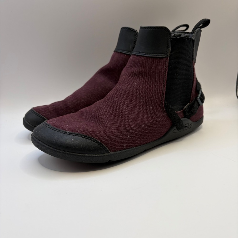 Xero Shoes Vienna Women 6.5 Burgundy Canvas Minimalist Barefoot Chelsea Boots
